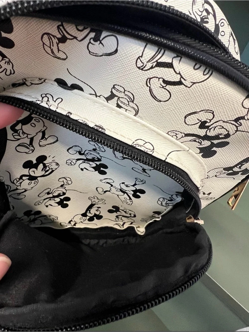 Bioworld Disney Black & White Mickey Mouse Mini Backpack w Golden Mickey Accent